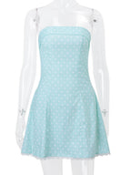 Polka Dots Collarless Tube Top Mini&Short Dresses