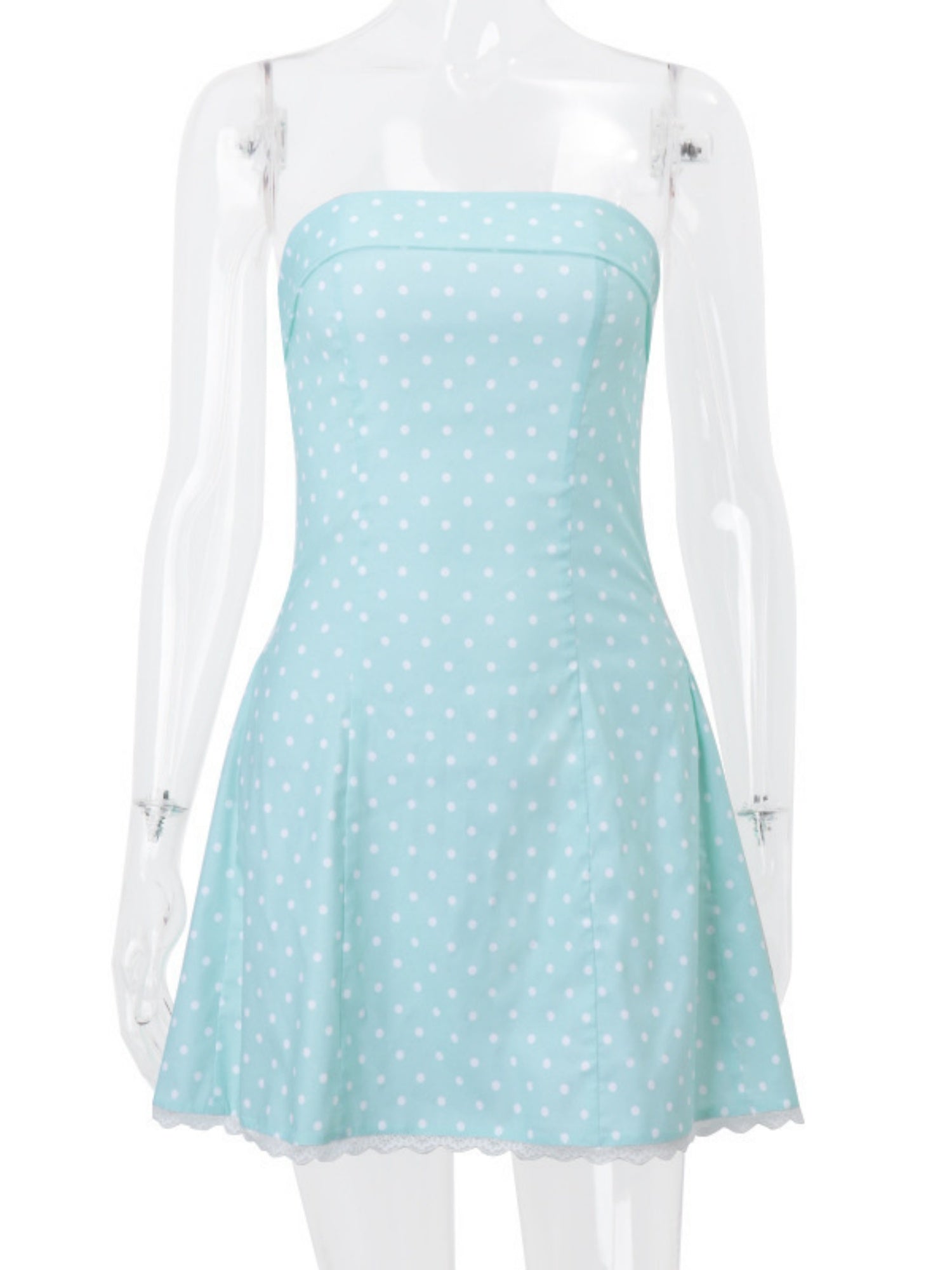 Polka Dots Collarless Tube Top Mini&Short Dresses