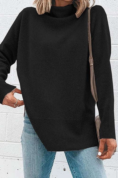 Turtleneck Drop Shoulder Long Sleeve Sweater Top
