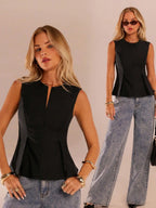 Black Zip-up Casual Sleeveless Vest