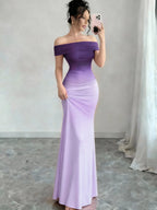 Off Shoulder Hip-hugging Gradient Maxi Dresses