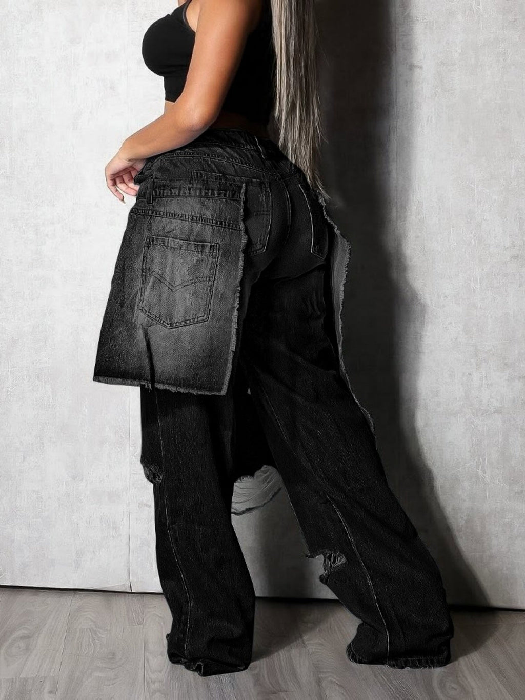 Splicing Hole Distressed Loose-fit Jeans