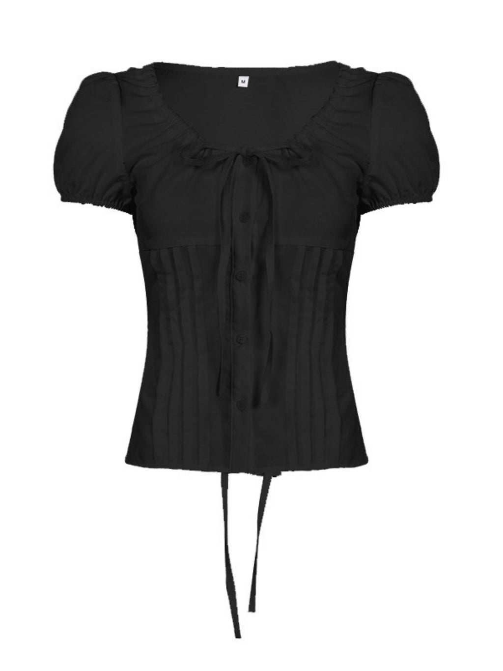 Bow Tie Puff Sleeve Waist Shaping T-shirts