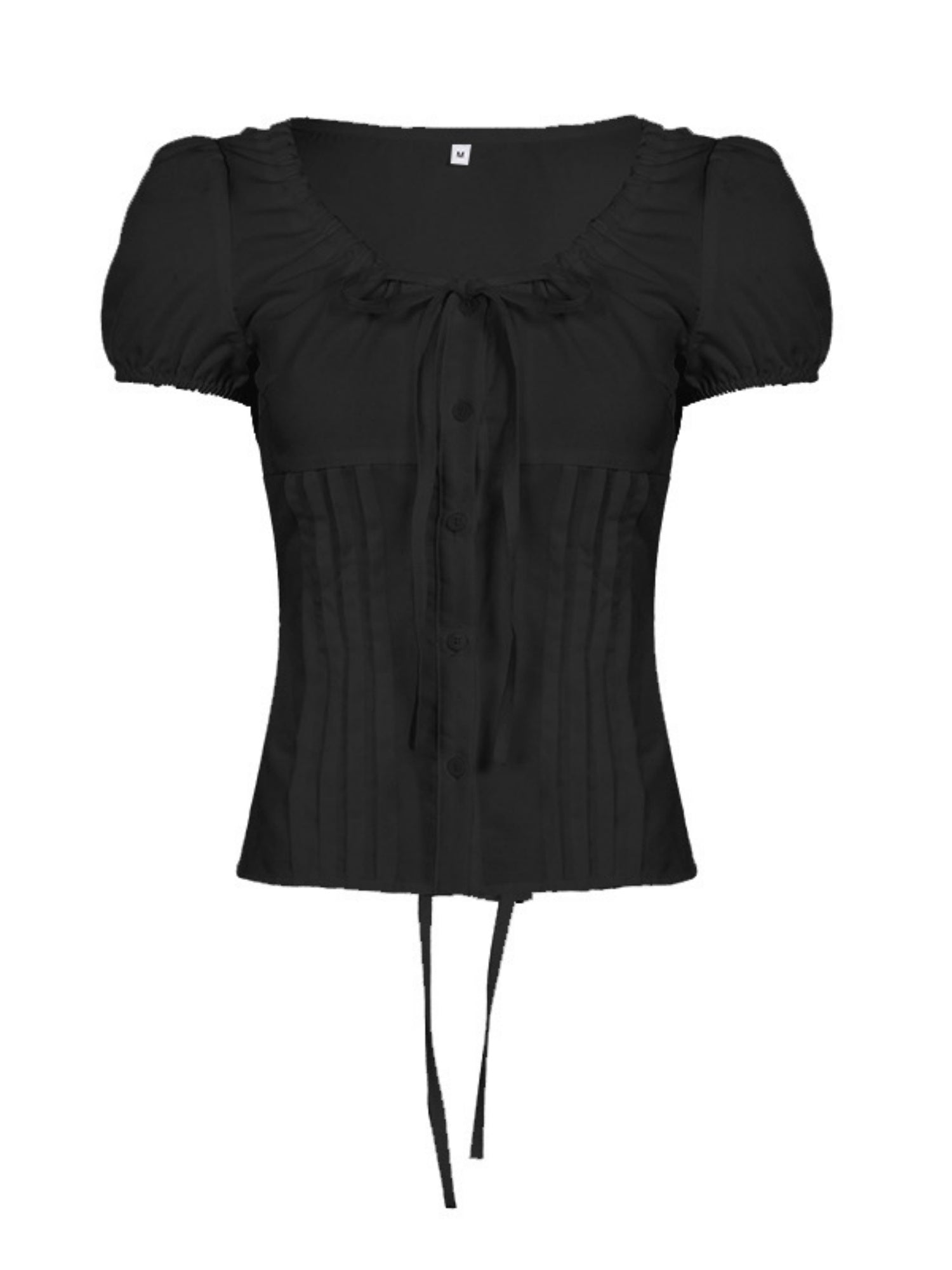 Bow Tie Puff Sleeve Waist Shaping T-shirts
