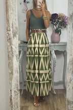 Pocketed Geometric Printed A-line Maxi Swing Skirt