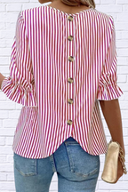 Striped Round Neck Half Sleeve Casual Blouse