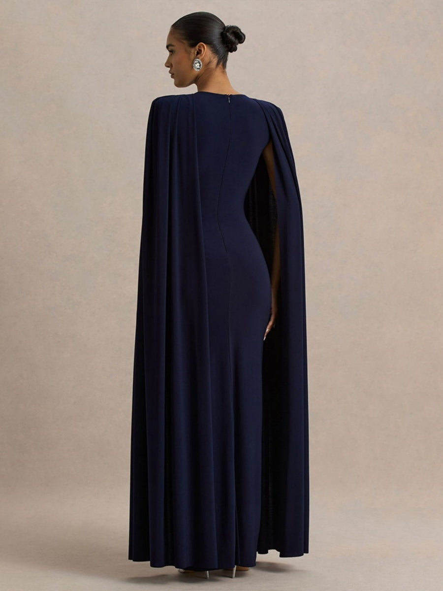 Cloak Style Longline Temperament Crew Neck Grace Maxi Dresses