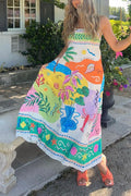 High Waist Tropic Print Maxi Cami Dress