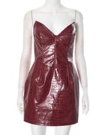 PU Leather Crocodile-patterned Leather Strapless Bra Mini&Short Dresses