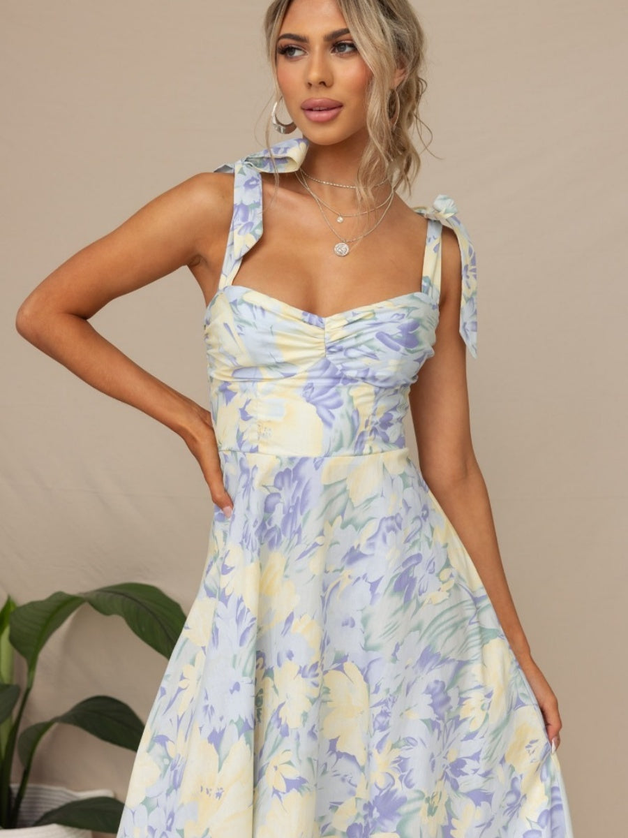 Floral Bandage Waist Midi Dresses