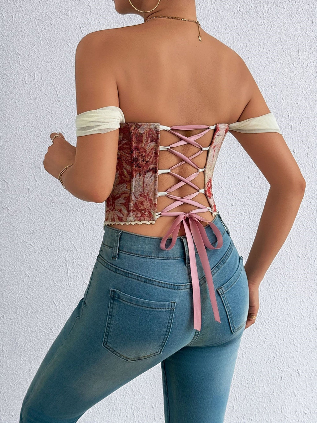 Jacquard Bandeau Top Tie Fish Bones Strapless Bra