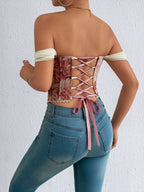 Jacquard Bandeau Top Tie Fish Bones Strapless Bra