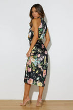 Satin Floral Print Halter Neck Cowl Neck Two Piece Set