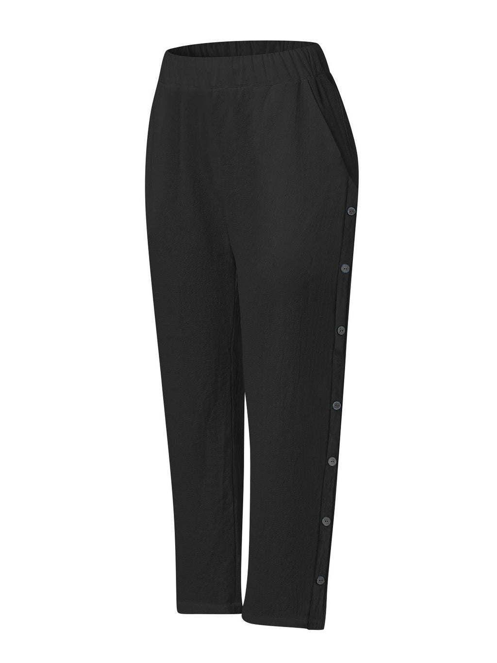 Breathable Cotton And Linen Cropped Trousers With Decorative Side Seams, Side Pockets, And A High Waist.