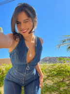Denim Love High Waist Hollow Backless Jumpsuits