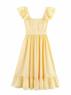 Square Collar Ruffle Button Slit Big Swing Sweet Maxi Dresses