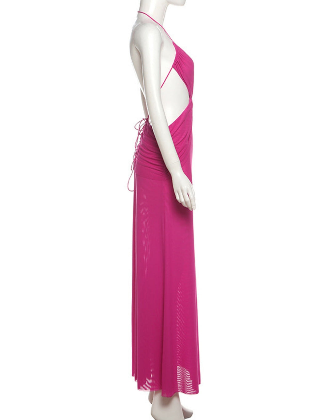 Pleated Neckband Showing Off Waist And Back Maxi Dresses