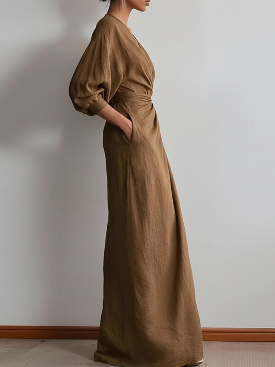 V-neck Waist Wrap Grace Temperament Maxi Dresses