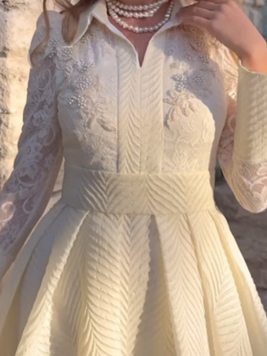 Beaded Flowers Lace Long Sleeve Formal Maxi Dresses