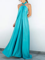 Satin Neckband Large Skirt Maxi Dresses