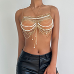 Metal chain beaded halter cami top  | Festival Outfits Women