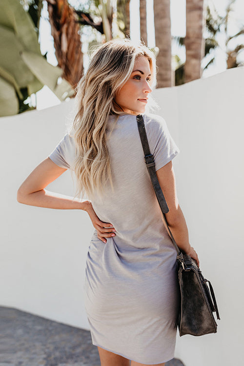 Ruched Crew Neck Puff Sleeve Tulip Hem Bodycon Mini Dress