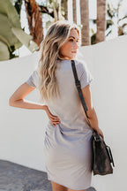 Ruched Crew Neck Puff Sleeve Tulip Hem Bodycon Mini Dress