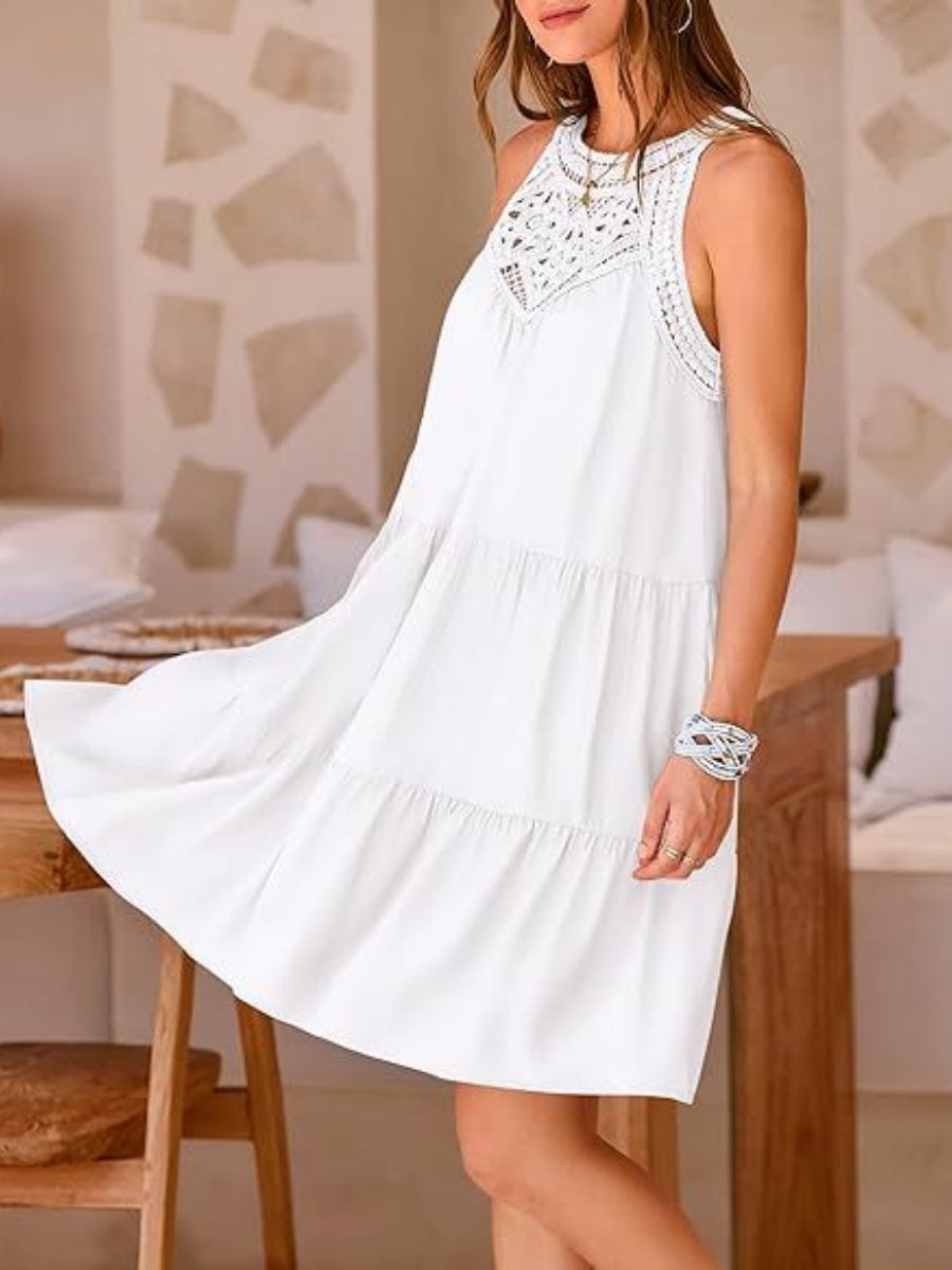Loose-fit Trim Hollow Lace Halter Mini&Short Dresses