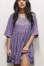 Sequin Tiered Ruffle Short Sleeve Babydoll Mini Dress