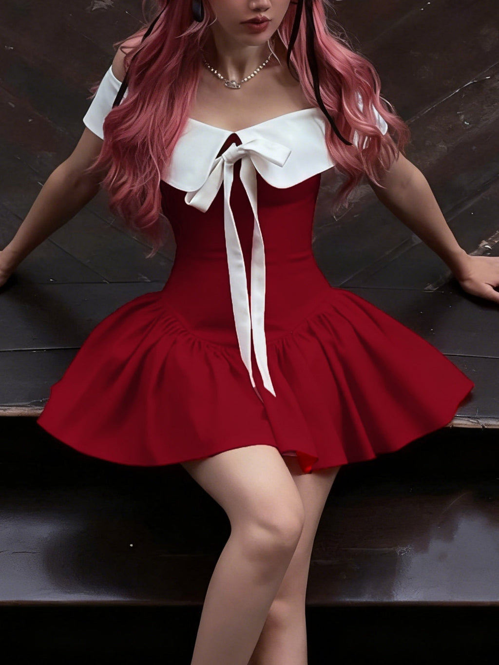 Off-shoulder Bow Waist Tie Short Sleeves Mini&Short Dresses