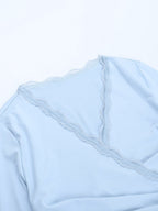 Lace-trimmed V-neck Tie-up Long Sleeves T-shirts