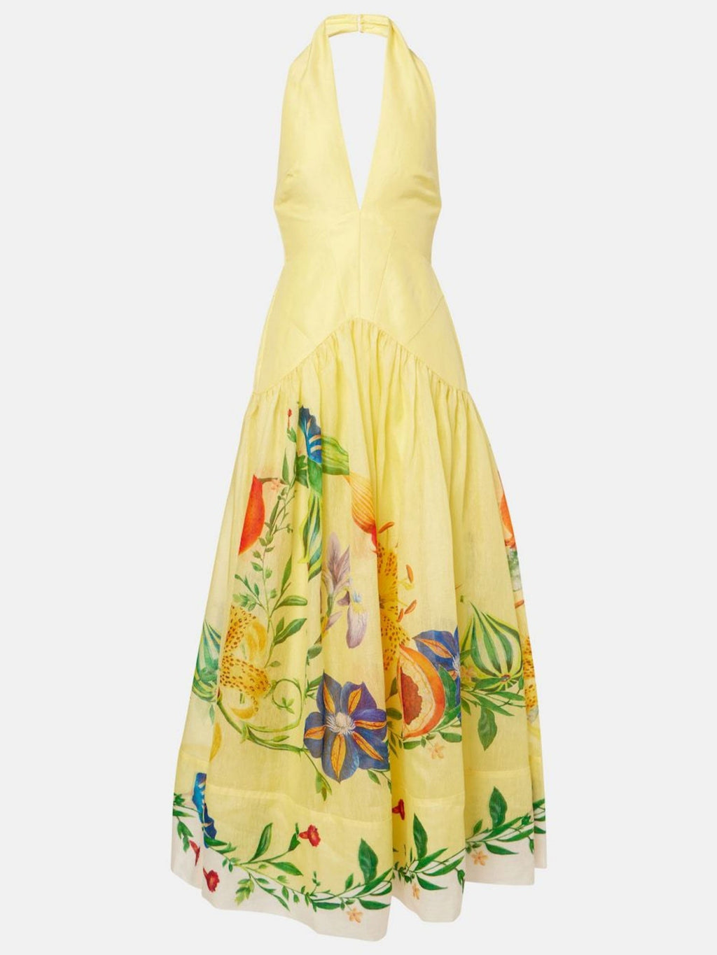 Printed Halter Neck Deep V-neck Backless Large Skirt Maxi Dresses