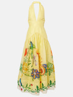 Printed Halter Neck Deep V-neck Backless Large Skirt Maxi Dresses