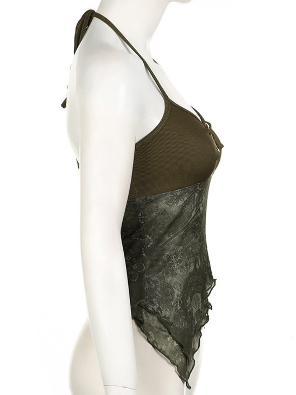 Metal Buckle Pleated Halter Neck And Backless Tank Top