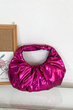 Metallic Ruched Faux Leather Funky Handbag