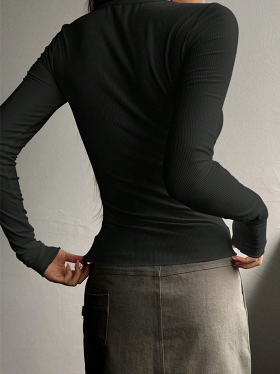 Pullover Button Long-sleeved T-shirt