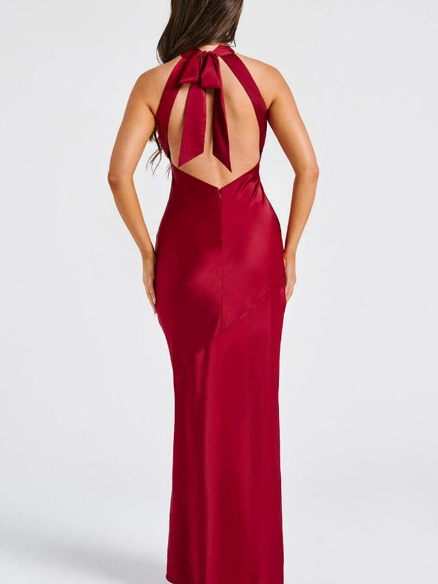 Halter Slits Satin Maxi Dresses