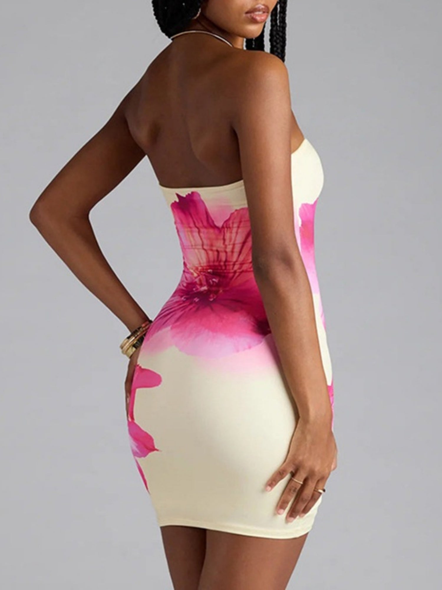 Floral Print Strapless Bodycon Mini&Short Dresses