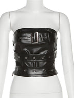 PU Leather Metal Buckle Decoration Strapless Vest