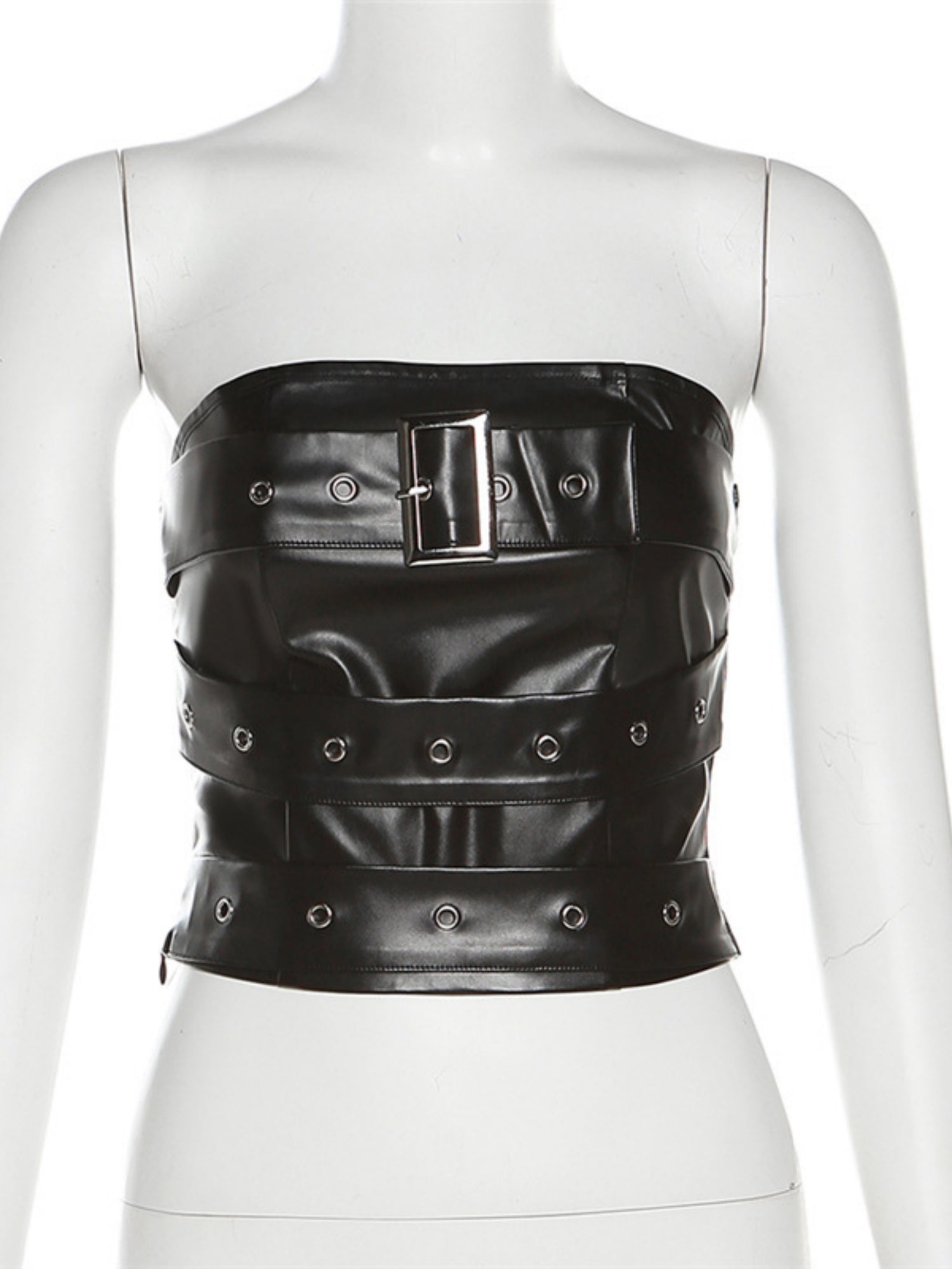 PU Leather Metal Buckle Decoration Strapless Vest