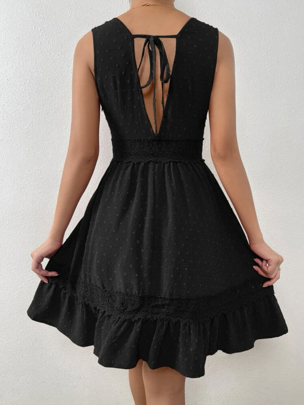 Lace Patchwork Hollow Out Backless Strappy V-neck Sleeveless Mini&Short Dresses