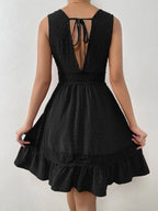 Lace Patchwork Hollow Out Backless Strappy V-neck Sleeveless Mini&Short Dresses