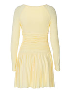 Pleated V-neck Long Sleeve Mini&Short Dresses