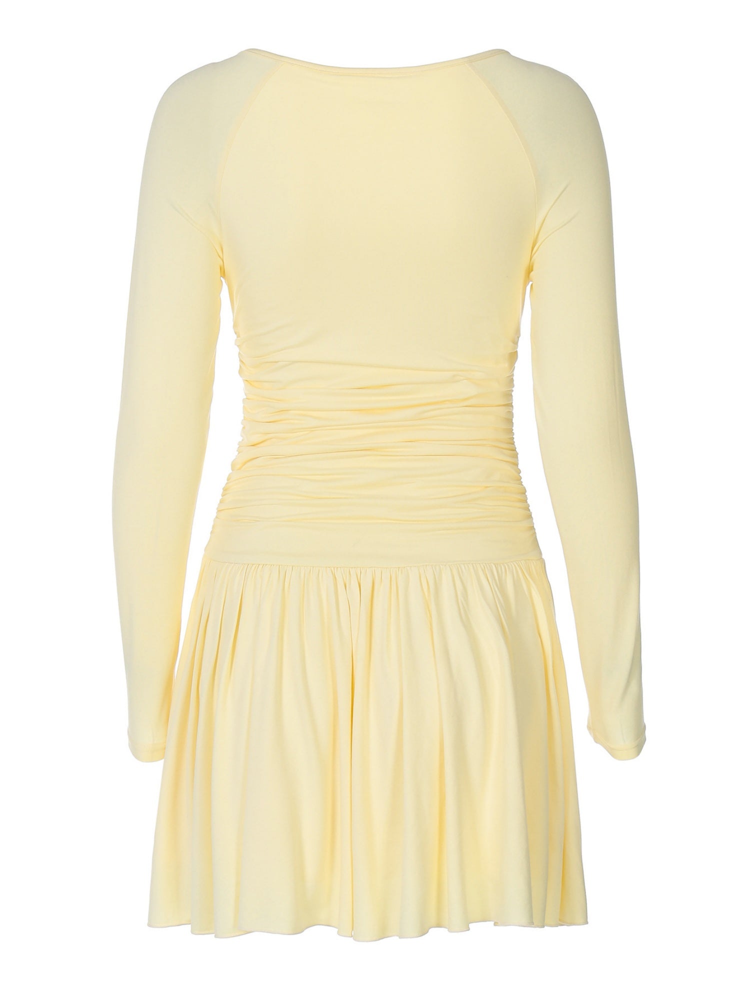 Pleated V-neck Long Sleeve Mini&Short Dresses