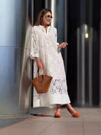 Applique 3D V-neck Straight-fit Long Sleeve Grace Maxi Dresses