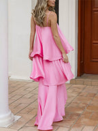 Satin Tiered Ruffle Maxi Dress