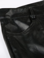 Leather Lace Patchwork Eyelet Buckle Low-rise Bell-bottoms Pants