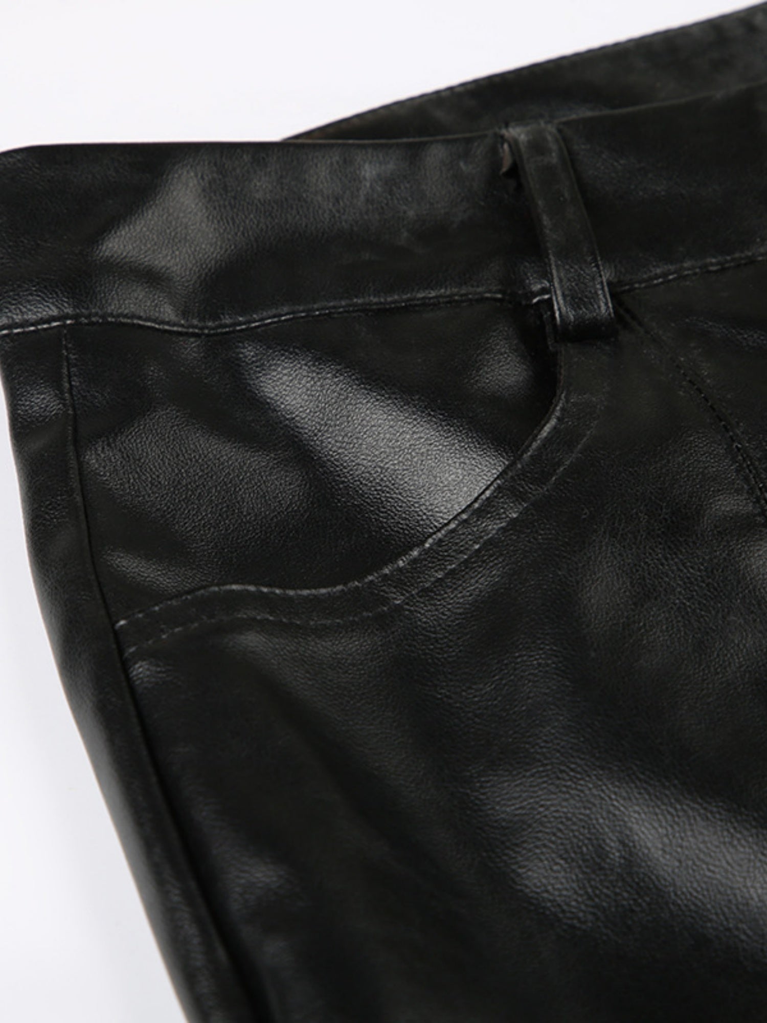 Leather Lace Patchwork Eyelet Buckle Low-rise Bell-bottoms Pants