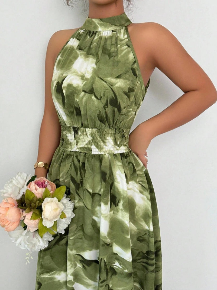 Printed Halter Sleeveless Vacation And Leisure Maxi Dresses