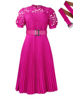 Short Sleeve Trim Lace Belts Mini&Short Dresses